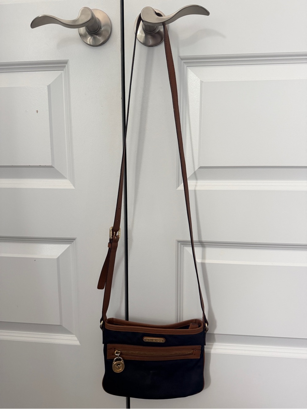 Michael Kors Black Crossbody with Brown Trim